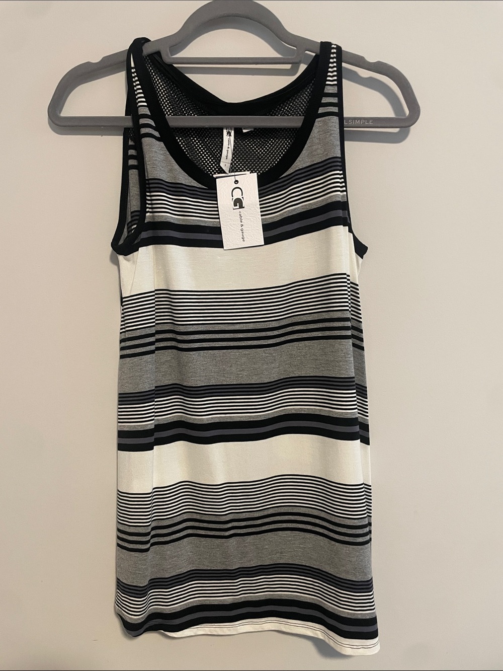 Cable & Gauge Black, White & Gray Striped Sleeveless Tank
